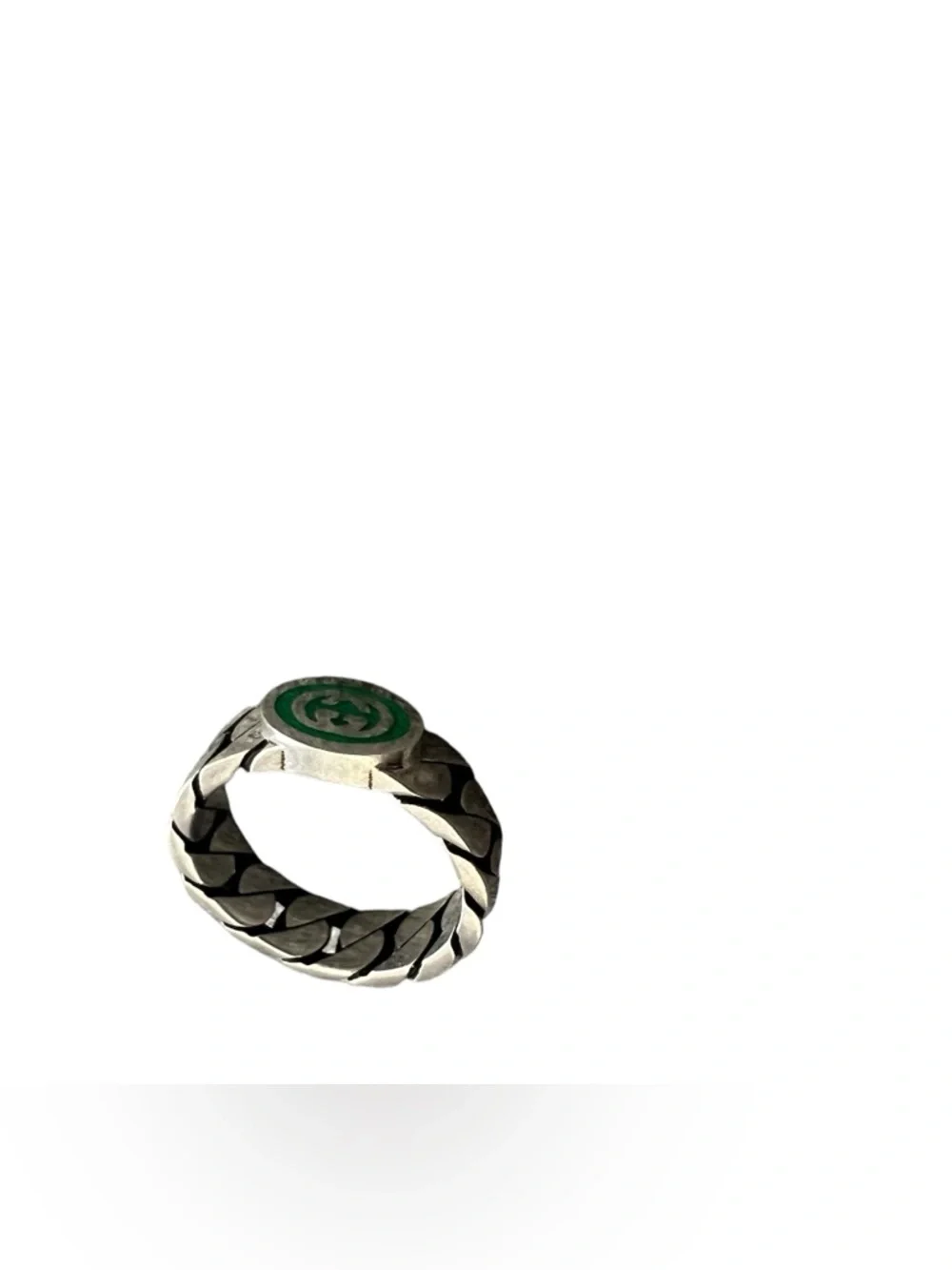 GUCCI Interlocking G Green Enamel Sterling Silver Ring - size US 7.25 - Picture 4 of 10